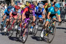 Cyclists racing on bicycles during a road race